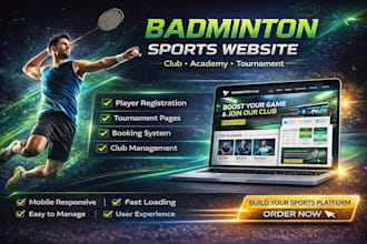 design badminton sports academy tennis club tournament court coaching website
