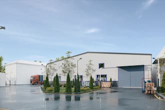 renovate 3d warehouse exterior rendering,logistic center,storage facility design