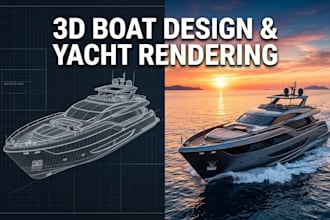 create a professional 3d boat design and realistic yacht rendering