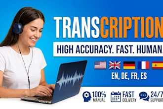 do audio video transcription in english german french and spanish