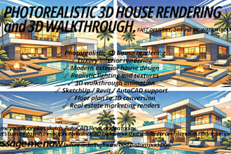 create photorealistic 3d house rendering interior exterior walkthrough
