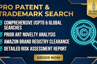conduct deep uspto patent search and trademark search for amazon