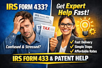 help with irs form 433, tax debt relief, and patent filing research and drafting