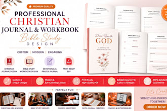 design format christian prayer journal, bible study workbook, devotional planner