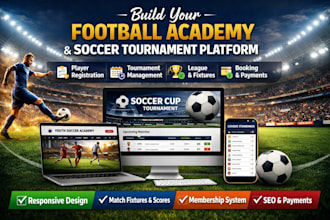 build football academy website, soccer academy tournament website sport web page