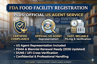 provide fda food facility registration and act as your US agent