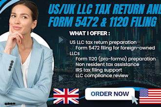 assist with US llc tax return, form 5472 and 1120 filing for non residents
