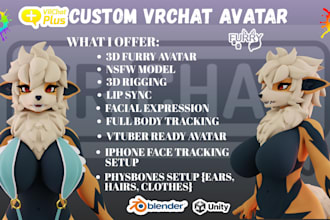 custom vrchat furry avatar, nsfw vrchat avatar, 3d vrm avatar, animaze vseeface