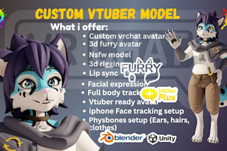 do vrchat furry avatar, anime nsfw vrchat avatar, fursona avatar with facial rig