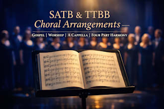 create an sabt, ttbb choral arrangement, four part harmony and a cappella vocal