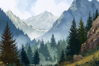 draw a watercolor landscape illustration