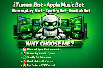 build itunes bot, apple music bot, boomplay bot, spotify bot, bandlab bot