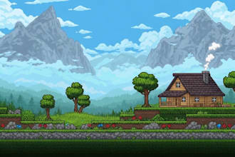create pixel art 2d game concept art background landscape andenvironment for you