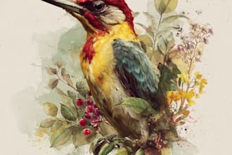 draw watercolor illustrations of animals, birds, and nature