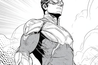 draw black and white comic superhero character line art