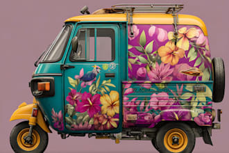 create car wrap, pickup truck, food van wrap, motorcycle, bus, lorry wrap