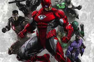 draw superhero team character illustration
