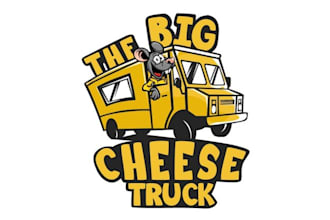 design cartoon food truck logo and let the cheese flow