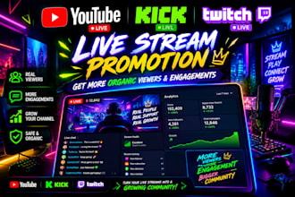 organic viewers youtube live stream, kick live or twitch live stream promotion
