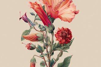 draw detailed botanical floral illustrations in custom style