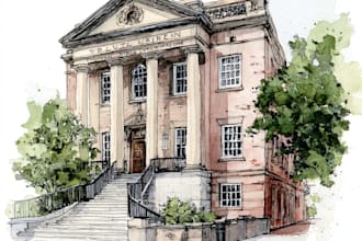 draw a pen and ink illustration of house or landscape