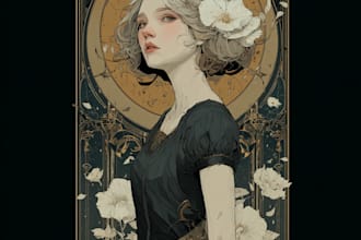 drawn dark art with art nouveau style for tshirt and etc