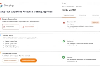 do fix google merchant center suspension and approve
