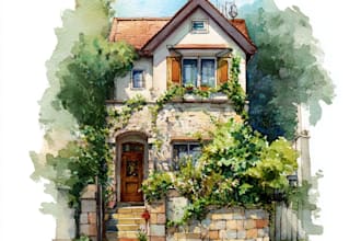draw house illustration watercolor style