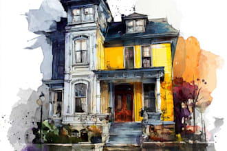 create digital watercolor house illustration