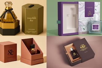 design luxury 3d perfume bottles, packaging, labels and logo and cosmetic label