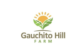 design agriculture brand logo with a small organic farm