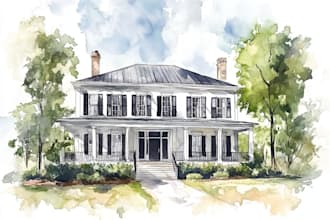 do an watercolor house portrait