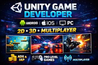 create unity game development 2d or 3d for android, ios, PC