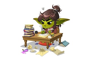 design cute writing goblin nerdy fantasy lovers logo