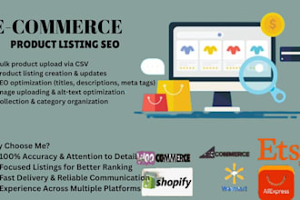 do shopify csv upload SEO esty listing ebay product upload virtual assistant