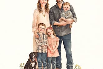 custom watercolor family portrait from photo