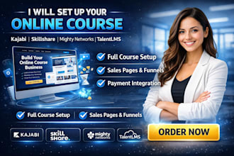 setup online course creation kajabi skillshare mighty networks talentlms website