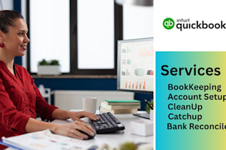 do bookkeeping quickbooks online, setup, catchup and bank reconciliation