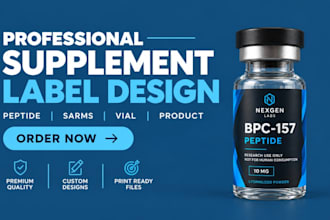 design peptide label, vial label, supplement, sarms label, and product labels