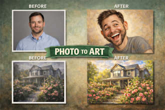 turn your photo into a stunning oil painting or caricature portrait