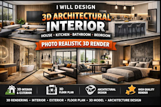 design 3d architectural interior house model for kitchen bathroom and bedroom