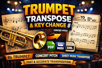 transpose trumpet music to bb key change and concert pitch fast