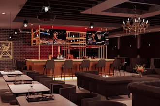 design 3d office, salon, restaurant, café, bar, gym interior with 3d rendering