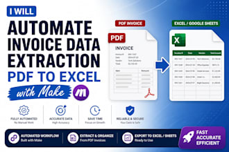 automate PDF invoice data extraction to excel using make