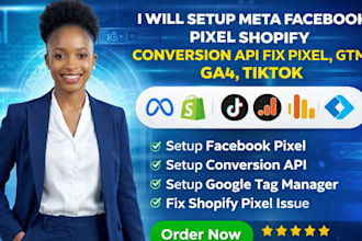 setup meta facebook pixel shopify, conversion API, fix pixel, gtm, ga4, tiktok