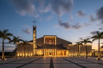 design 3d church interior, exterior, elevation church building, 3d rendering