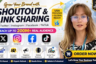 shoutout, share link promote website product to 250m twitter, ig, fb, tiktok usa