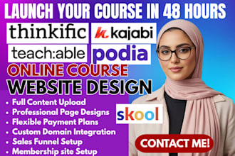 do online course website, kajabi, teachable, podia, skool, thinkific sales page
