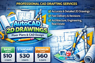 create professional autocad 2d drawings floor plans and cad designs