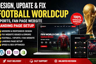 design update fix football worldcup, sports, fan page website landing page setup